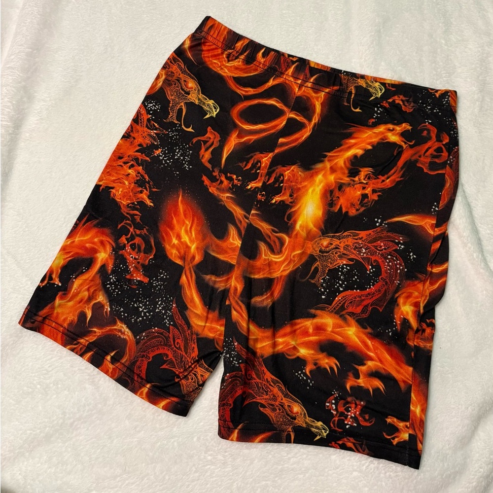SHEIN Women's Black and Orange Flame Bike Shorts